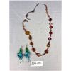 Image 1 : Hand Crafted Resin Pair of Earrings 3 1/2" Long + Extra Length Necklace