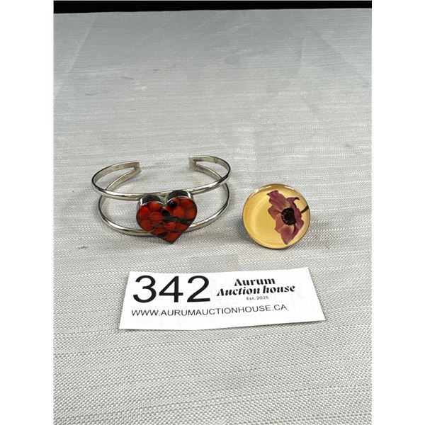 Vintage Art Design Open Cuff Bangle + Ring