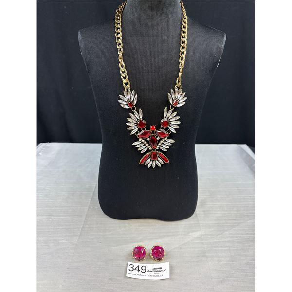 Vintage Ornate Necklace w/ Pair of Clip On Earrings, Marked D'Orlan