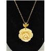 Image 2 : Vintage Gold Colour Chain w/ Genuine Hand Carved Ivory Rose Pendant Necklace