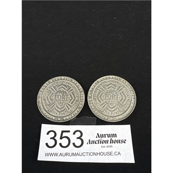 2 The Fort One Dollar Gaming Token, 1993 Fort McDowell Gaming Center, Arizona