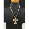 Image 2 : Vintage Pewter Cross w/ Chain Necklace 10 Comm. Bracelet + Pair Cross Earrings