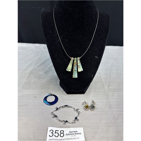 Vintage Abelone Jewelry (Necklace, Pendant, Bracelet + Pair of Earrings)