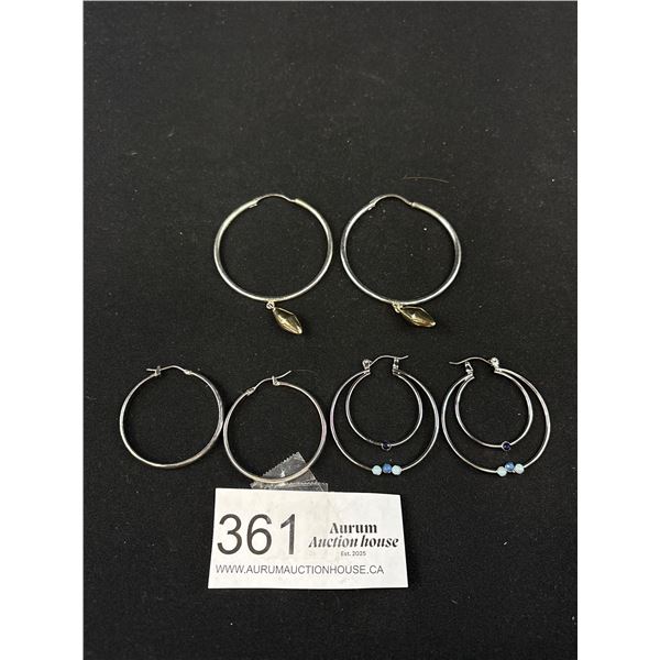 3 Pairs of Silver Colour Hoop Earrings