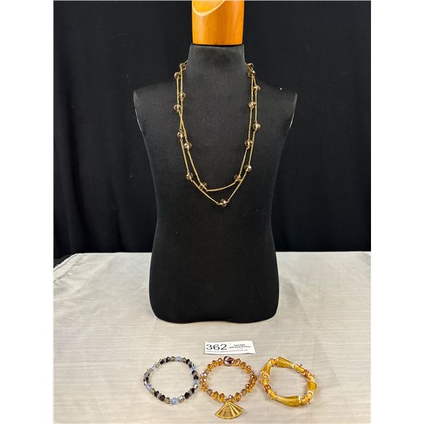 Vintage Crystal Beads Necklace + 3 Bracelets