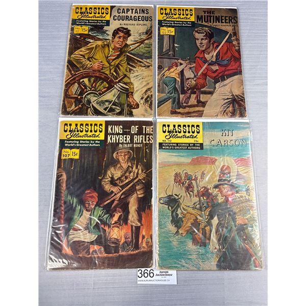 Lot of 4 1950s Classic Illustrated Comics On Board in Bag