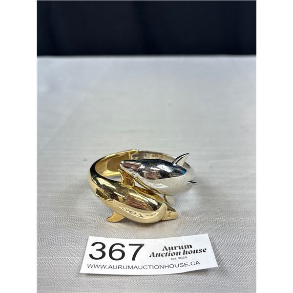 Vintage Hinged Gold and Silver Cuff Bangle Dolphins Very Nice