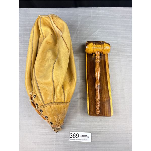 Old Leather Speedbag + Wooden Gavel