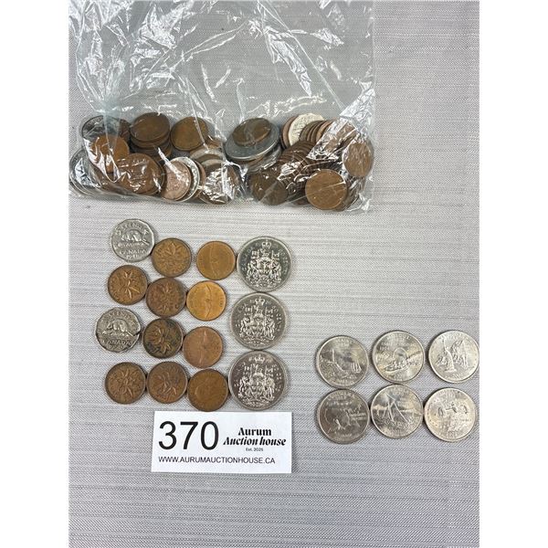 Lot of Old Canadian Pennies Nickles and 50 Cent Coins