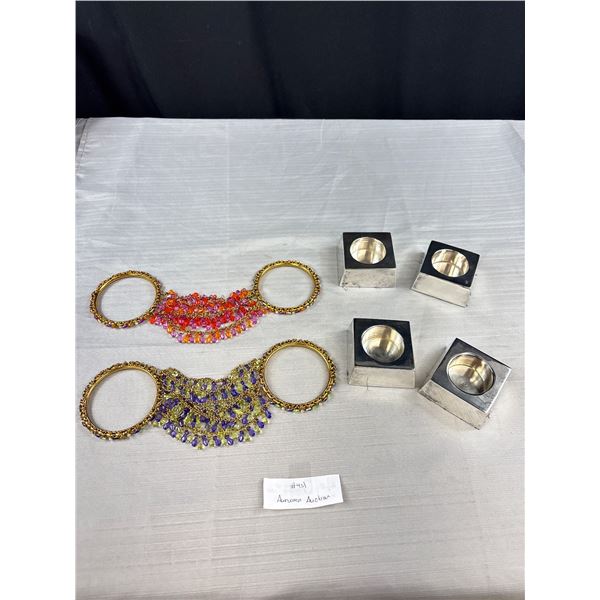 Set of 4 Vintage Silver Colour Candle Holders, Slightly Polished + Heavy Weight, + 2 Pairs of Indian