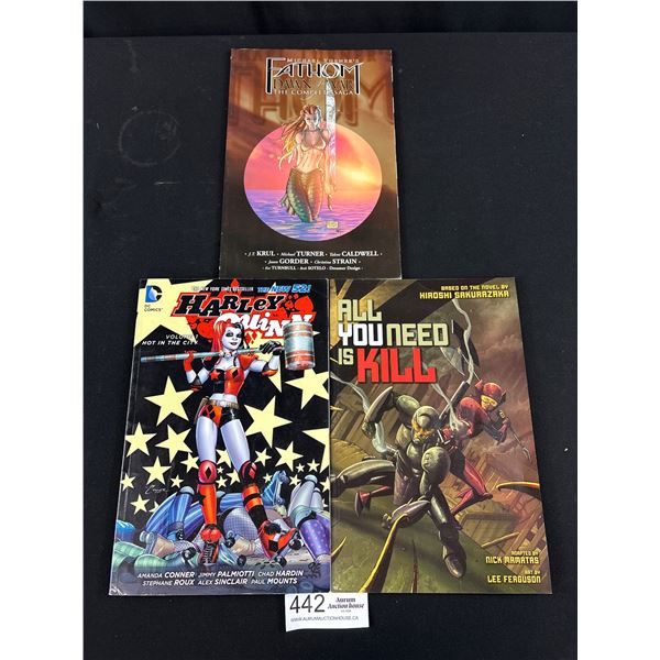 Lot of 3 Thick Comic Books Harley Quinn, All You Need Is Kill, and Fathom