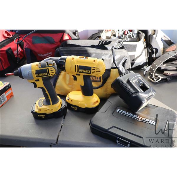 DeWalt 18 volt drill and impact driver with charger and assorted drill bits