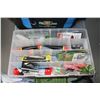 Image 2 : Flambeau soft carry case including a selection of fishing lures, weights, bobbers, fishing reel with