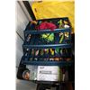 Image 2 : Flambeau tacklebox with lures, weights, and tools, as well as a black and yellow tote containing ass