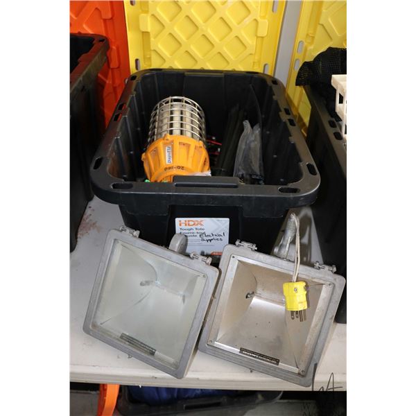 A selection of electrical supplies including solder, zipe ties, wire, lights, etc