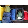 Image 1 : Selection of camping supplies including self inflating mat, insulated sleeping bag, tarps, pegs, rop