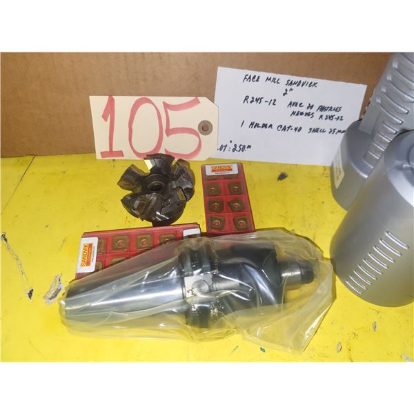 SandVik Face Mill 2" R245-12 with Inserts(20) & CAT-40 Shell 25mm