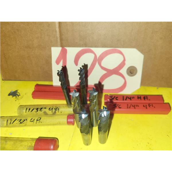 Lot(6) of Solid Carbide End Mill 1/4"(2) -11/32"(2) -3/8" 4fl.