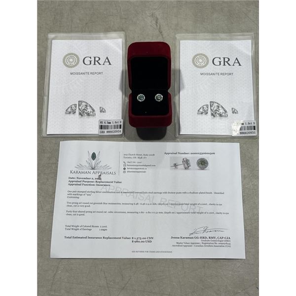 2.00 CT TW GRA CERTIFIED ROUND BRILLIANT CUT MOISSANITE STONES VVS GREENISH BLUE COLOR WITH 44 ROUND