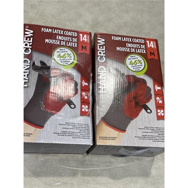 2 PACKS OF FOAM LATEX XCOATED GLOVES, SIZE M, 14 PAIRS PER BOX