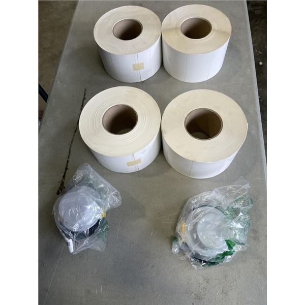 4 LARGE ROLLS OF LABELS AND STRETCH WRAP HANDLES