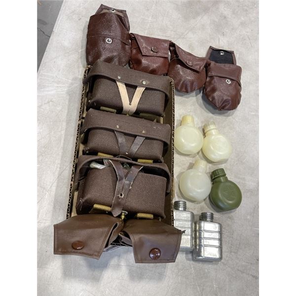LEATHER SKS AMMO POUCHES AND SVERAL OIL AND GREASE CONTAINERS