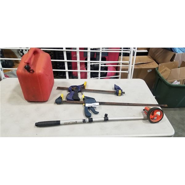JERRY CAN, CLAMPS, AND LENGTH MEASURING TOOL