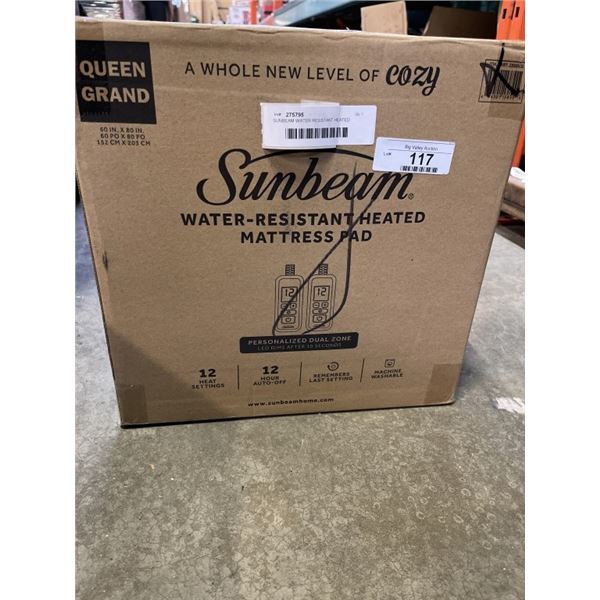SUNBEAM WATER RESISTANT HEATED MATTRESS PAD, QUEENSIZE
