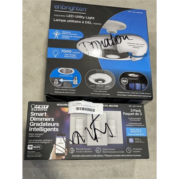 ENBRIGHTEN ADJUSTABLE LED UTILITY LIGHT AND FEIT PACK OF SMART DIMMERS