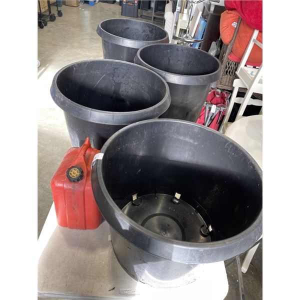4 20 GALLON PLANT POTS AND JERRY CAN