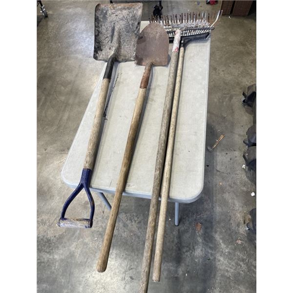 2 RAKES AND 2 SHOVELS