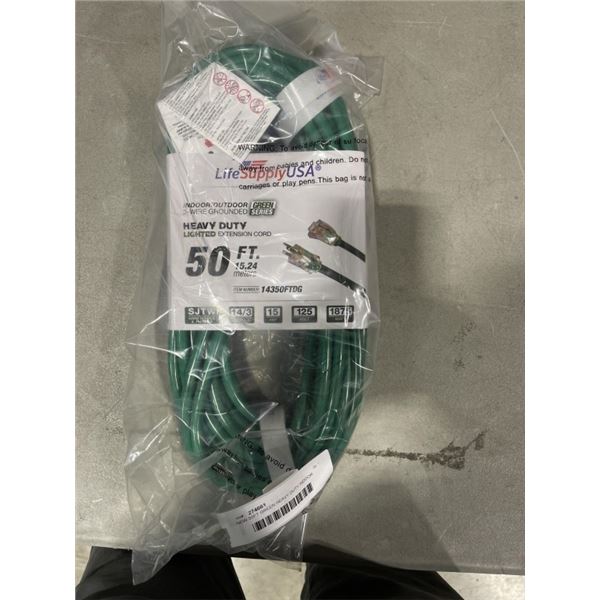 NEW 50FT GREEN HEAVY DUTY INDOOR OUTDOOR LIGHTED 3 WIRE EXTENSION CORD, 14AWG