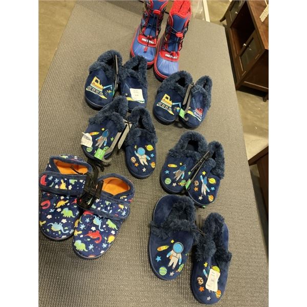 LOT OF NEW INFANT SIZE 9 WINTER BOOTS AND 9/10 SLIPPERS