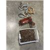 Image 1 : BIN OF NAILS, WINCH, AND 3 LARGE HOOK RINGS