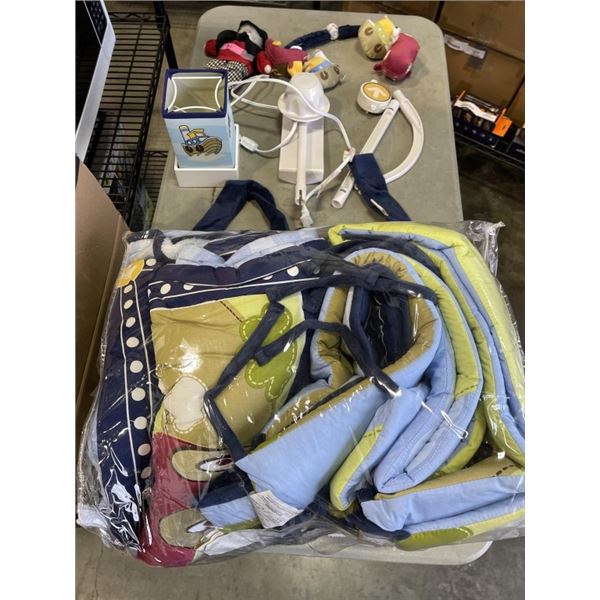 BABY CRIB BEDDING SET AND MOBILE AND LAMP