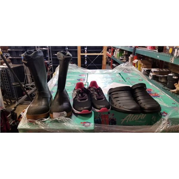 RUSSEL SIZE 5 GUM BOOTS AND SIZE 12 RUGGED SHARK SLIP ON SHOES