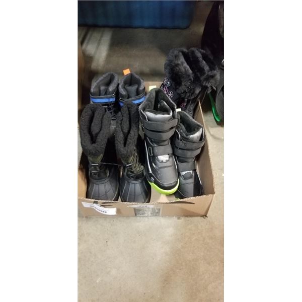 4 NEW PAIRS KIDS  SIZE 1 WINTER BOOTS - 2 GIRLS, 2 BOYS