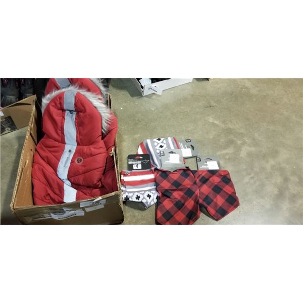 4 NEW DOG JACKETS AND 4 NEW DOG BANDANAS, ASSORTED SIZE