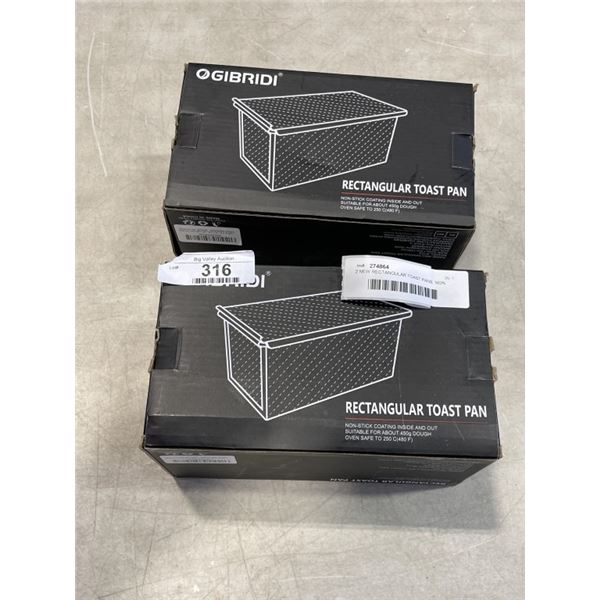 2 NEW RECTANGULAR TOAST PANS, NON STICK 450G