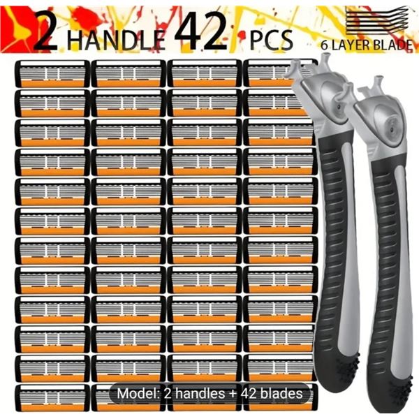 NEW 44 PIECE RAZOR SET TWO HANDLES AND 42 BLADES