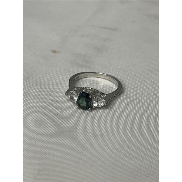 VINTAGE STERLING SILVER W/ 3 STONES RING, HAND CRAFTED MARKED 925, HALLMARK, SIZE 10