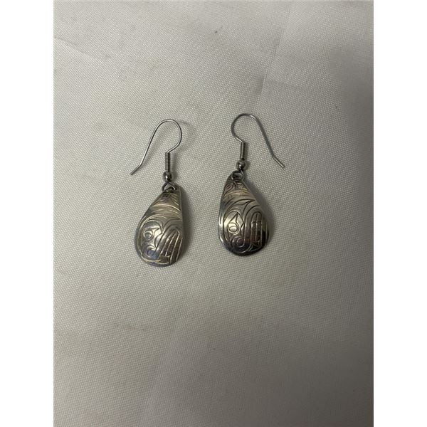 GENUINE VINTAGE STERLING SILVER HAIDA PAIR OF DANGLE EARRINGS, EACH HAND MARKED ND
