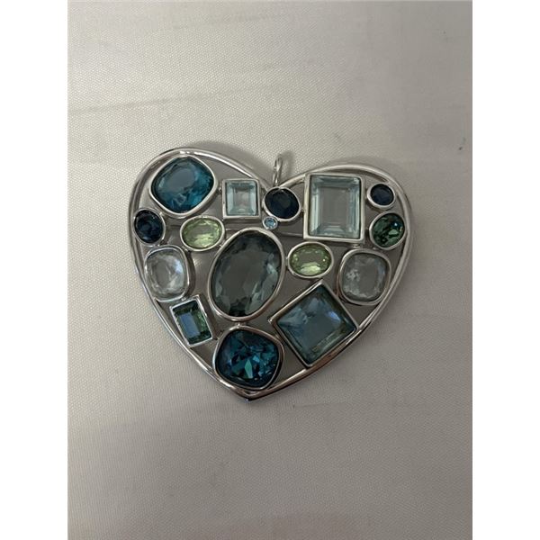 HUGE SILVER W/ AUSTRIAN CRYSTAL STONES BROOCH, SWAROVSKI, MARKED W/ ORIGINAL SWAN, VINTAGE