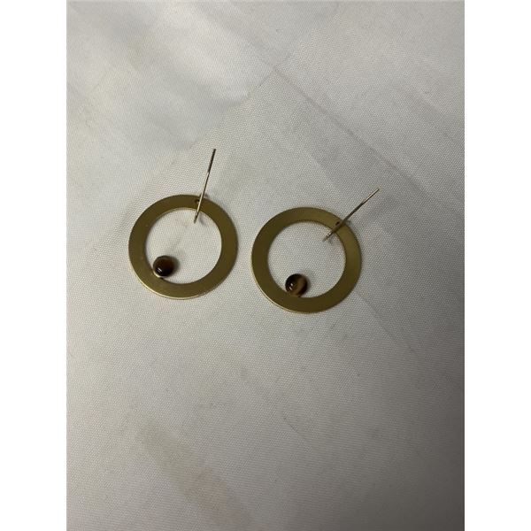 PAIR OF GOLD W/ TIGERS EYE STONE EARRINGS