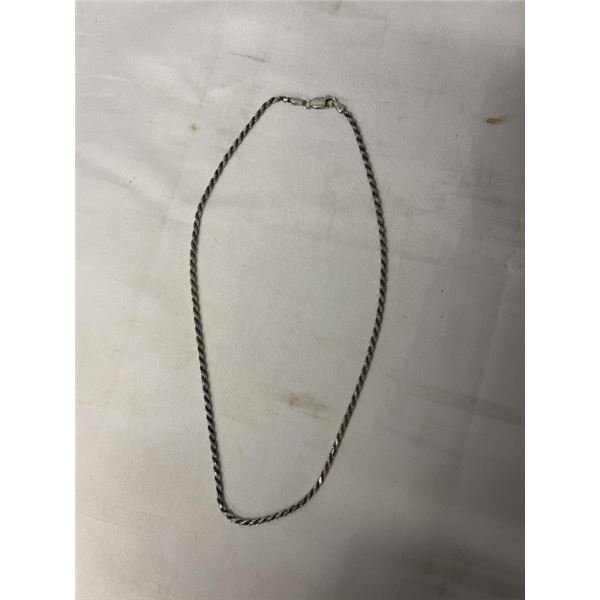 TWISTED STERLING SILVER CHAIN, SOLID, MARKED 925 ITALY MJI 16" LENGTH