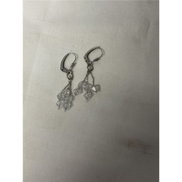 VINTAGE PAIR OF STERLING SILVER W/ AUSTRIAN CRYSTAL BEADS DANGLING EARRINGS
