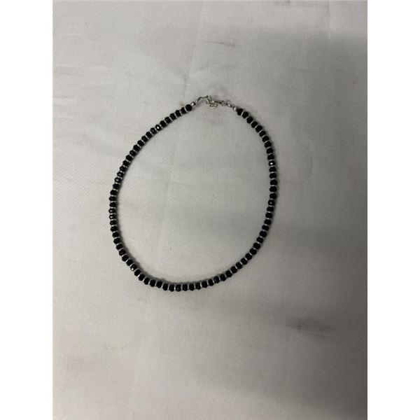 STERLING SILVER W/ BLACK FRECH JET CRYSTAL BEADS LARGE BRACELET OR ANKLET