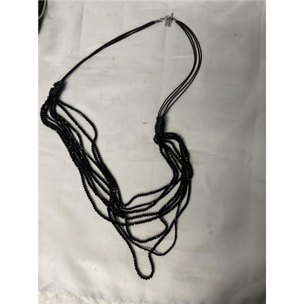 VINTAGE MULTI-STRAND BLACK CRYSTAL BEADS NECKLACE