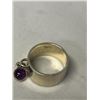 Image 2 : STERLING SILVER RING BAND W/ AMETHYST CHARM, MARKED DYADEMA 925 ITALY