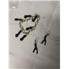 Image 1 : VINTAGE GOLD COLOURED LINKS BRACELET W/ 6 HAND CARVED BLACK CORAL CHARMS AND MATCHING EARRINGS